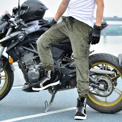 Pantalones de Motociclista para Hombre de Pana Anticaída Resistentes al Viento Pantalones Cargo con Protecciones CE Extraíbles Verde Oliva