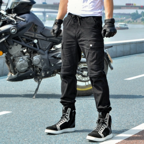 Men's Motorcycle Cargo Riding Pants Cotton Blend Wear-Resistant Tactical Trousers With Removable Protective Pads Joggers