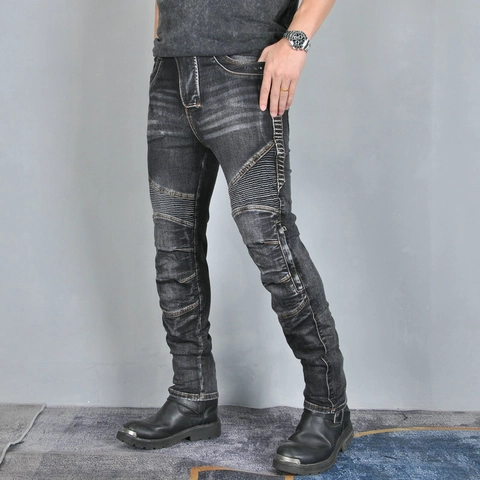 Men Motorcycle Biking Jeans Tear Resistant Protective Pants With Removable Silicone CE Protectors Biker Denim Trousers