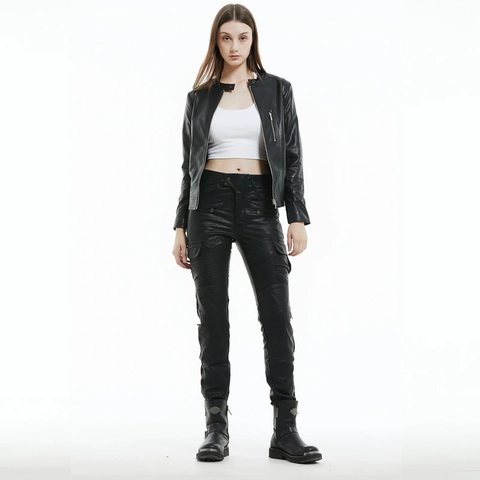 Damen Motorradreithose Schlanke Passform Beschichtetes Gewebe Winddicht Cargo Lederhose Mit Herausnehmbaren Knieschützern Retro Hose