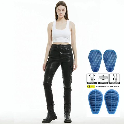 Pantaloni da Motociclista Donna Impermeabile in Tessuto Spalmato Cargo Con Protezioni in Silicone Vestibilità Slim Ciclismo