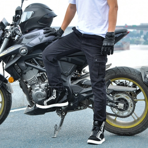 Pantaloni da Moto da Uomo in Misto Cotone Cargo Con Protezioni Rimovibili Biker Jogger Pantaloni Resistenti All'usura