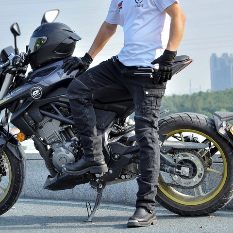 Herren Motorradreithose Winter Fleecegefüttert Schutz Rennhose Mit Abnehmbaren Polstern Baumwollmischung Biker Jeans Mehrere Taschen