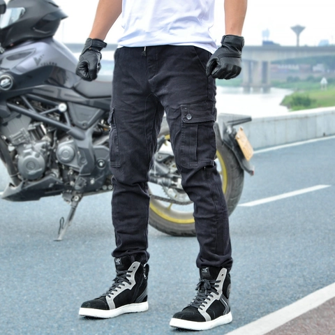 Pantaloni da Moto da Uomo in Misto Cotone Cargo Con Protezioni Rimovibili Biker Jogger Pantaloni Resistenti All'usura