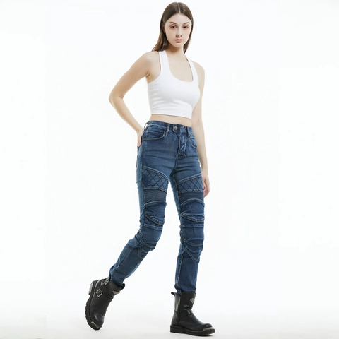 Pantaloni da Moto da Donna in Jeans Protettivi con Protezioni CE Slim Fit per Ciclismo all'Aperto Stile Moto