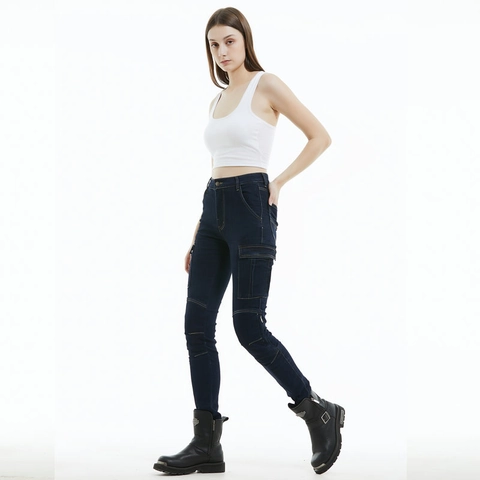Pantaloni da Moto da Donna Slim Fit con Protezioni Tasche Cargo Denim Elasticizzato Pantaloni da Ciclismo per Moto Lady