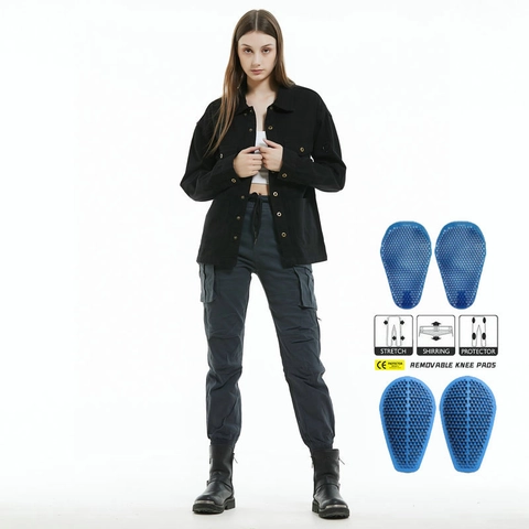 Damen Motorrad Jeans Camo Cargo Hose Mit Silikon Schutzpolster Hohe Taille Jogger Reithose Tactical Outdoor Mode