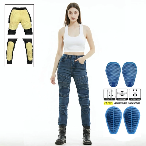 Pantaloni da Moto da Donna in Jeans Protettivi con Protezioni CE Slim Fit per Ciclismo all'Aperto Stile Moto