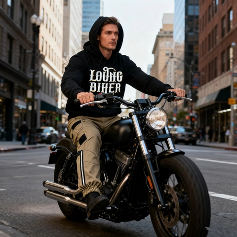 Sweat à Capuche Moto Loong Biker Unisexe Doublé Polaire Coupe-vent Coton Imprimé Graphique Manches Longues Streetwear Pullover