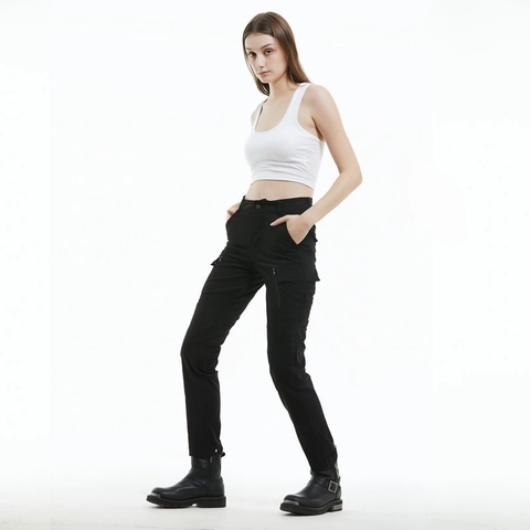 Women's Slim Fit Motorcycle Riding Pants Vintage Casual Cotton Blend Multi Pocket Cycling Trousers With Removable Knee Pads