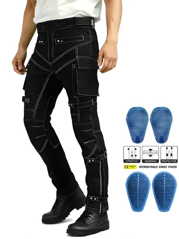 Pantaloni da Moto per Uomo Impermeabili Tattici Elasticizzati Con Protezioni CE Rimovibili Cuciture a Contrasto