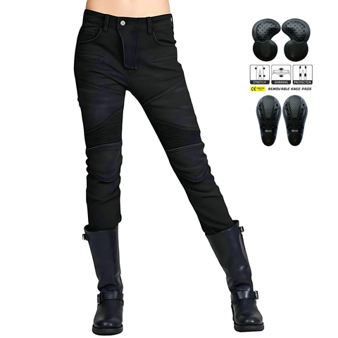 Pantaloni da Moto Donna Con Protezioni Ginocchia CE Rimovibili Jeans Biker Elastici Retrò Pantaloni Denim da Corsa All'aperto