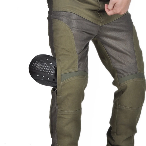Heren Zomer Motorrijbroek Ademende Mesh Broek Met Beschermende Uitrusting Katoenmix Legergroen Zwart Motocross Jeans