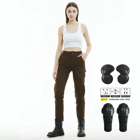 Women's Slim Fit Motorcycle Riding Cargo Pants With CE Protective Gear Cotton Multi Pocket Tactical Outdoor Trousers