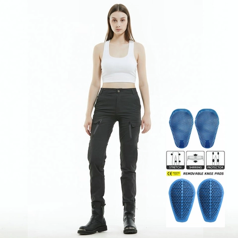 Pantaloni da Moto Donna Slim Fit Vintage Cargo con Cuscinetti Protettivi Rimovibili Resistenti all'Usura