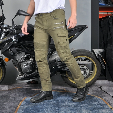 Jeans da Moto Professionali da Uomo Pantaloni Protettivi Resistenti All'usura Pannelli Elasticizzati a Fisarmonica
