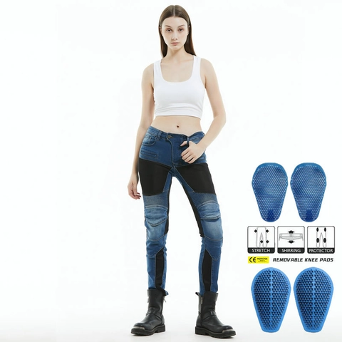 Dames Motorrijbroek Jeans Beschermende Denim Broek Met Afneembare Pads Ademend Gespleten Skinny Biker Broek Dagelijks Gebruik