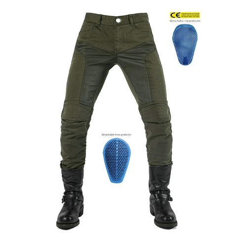 Heren Zomer Motorrijbroek Ademende Mesh Broek Met Beschermende Uitrusting Katoenmix Legergroen Zwart Motocross Jeans