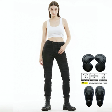 Women Motorcycle Riding Jeans Mesh Breathable Slim Stretch Biker Pants With Removable Protective Pads Cotton Blend Riding Trousers