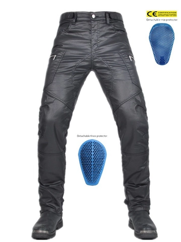 Pantalones de Moto para Hombre de Cuero Artificial Revestido Antiviento Corte Ajustado con Almohadillas Protectoras