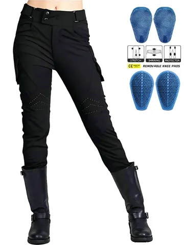 Pantaloni da Moto Estivi da Donna Vita Alta Pantaloni Tattici Con Protezioni Rimovibili in Silicone Nero