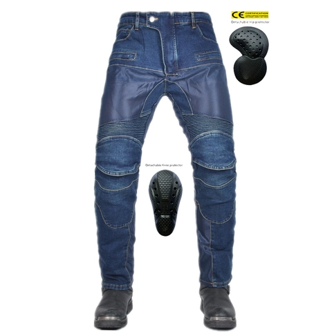 Men's Motorcycle Riding Jeans Breathable Mesh Denim Pants With Removable Protective Gear Wear Resistant Moto Riding Trousers