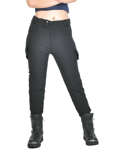 Pantaloni da Moto Estivi da Donna Vita Alta Pantaloni Tattici Con Protezioni Rimovibili in Silicone Nero