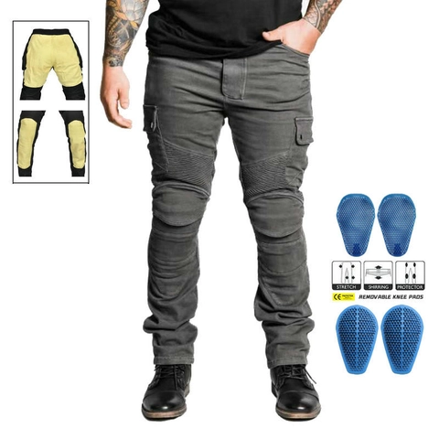 Men Motorcycle Riding Jeans Retro Cargo Pants With Protective Gear Cotton Protective Trousers Multi Pocket Motorcycling Bottoms