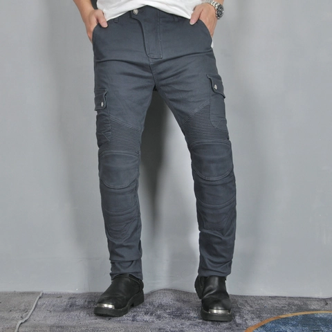 Men Motorcycle Riding Jeans Retro Cargo Pants With Protective Gear Cotton Protective Trousers Multi Pocket Motorcycling Bottoms