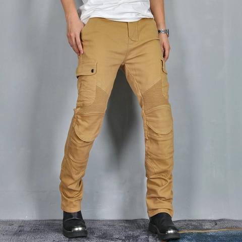 Men Motorcycle Riding Jeans Kevlar Abrasion Resistant Protective Cargo Pants With Removable Knee Pads Biker Trousers