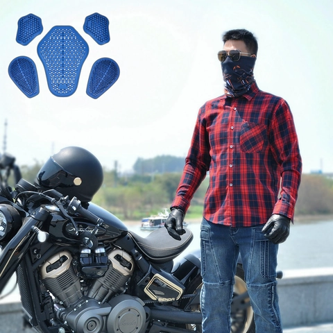 Giacca da Moto Camicia a Quadri Con Armatura Protettiva Rinforzata Manica Lunga Camicia da Motociclista Outdoor Casual Cappotto Retrò da Uomo