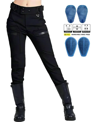 Pantalones de Motociclista para Mujer Resistentes al Viento Cintura Alta Tácticos de Carreras Con Protectores Extraíbles Pantalones de Exterior