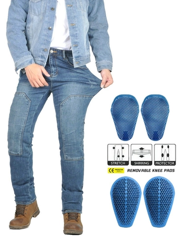 Pantalons de Moto pour Hommes Avec Protections CE Denim Délavé Vintage Mélange de Coton Extensible Pantalons Cargo Biker