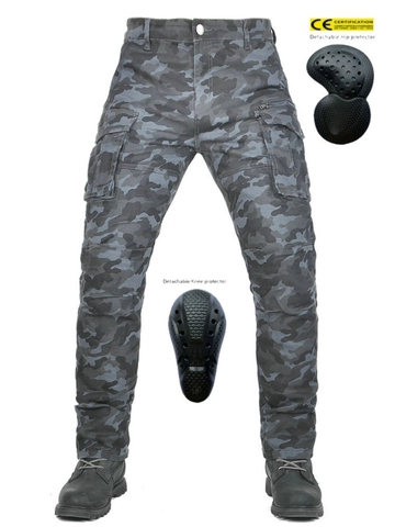 Pantalones de Motociclista de Camuflaje para Hombre Con Protectores CE Desmontables Pantalones Cargo Transpirables