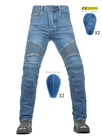 Jean de Protection Moto en Denim de Coton Pantalon de Moto Avec Protections CE et Panneaux en Accordéon pour Hommes Femmes Toutes Saisons