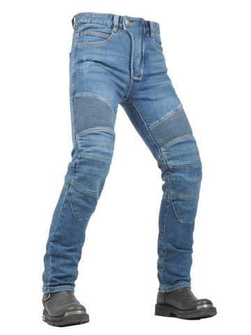 Jean de Protection Moto en Denim de Coton Pantalon de Moto Avec Protections CE et Panneaux en Accordéon pour Hommes Femmes Toutes Saisons