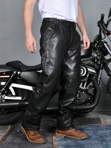 Pantaloni di Ciclisti di Moto Impermeabili Antivento per Uomo in Cuoio Sintetico a Rilascio Rapido Con Ginocchiere di Silicone Nero