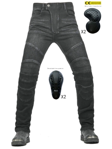 Pantaloni Professionali da Moto da Uomo Pantaloni Protettivi Con Imbottiture Certificate CE Pannelli a Fisarmonica in Denim Lavato