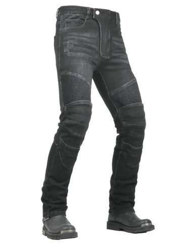 Pantaloni Professionali da Moto da Uomo Pantaloni Protettivi Con Imbottiture Certificate CE Pannelli a Fisarmonica in Denim Lavato
