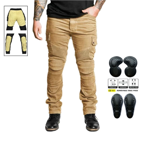 Men Motorcycle Riding Jeans Kevlar Abrasion Resistant Protective Cargo Pants With Removable Knee Pads Biker Trousers
