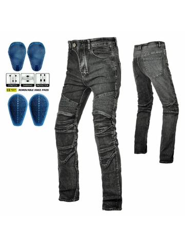 Pantaloni da Moto da Uomo Con Protezioni in Silicone Rimovibili Pantaloni in Denim Elasticizzato Motociclista Retrò