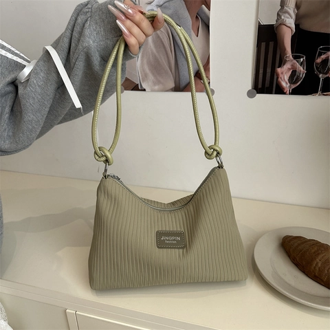Dames Geplooide Synthetisch Leren Schoudertas Grote Capaciteit Effen Kleur Okseltas Casual Woon-werk Handtas Met Geknoopte Handgreep