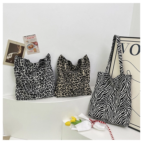 Borsa Tote In Tela Stampa Animale Motivo Leopardo Zebra Grande Capacità Leggera Minimalista Casual Borsa A Spalla Da Donna