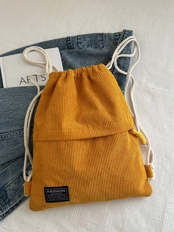 Casual Corduroy Drawstring Backpack For Women Vintage Solid Color School Bag Minimalist Lightweight Travel Rucksack Shoulder Bag