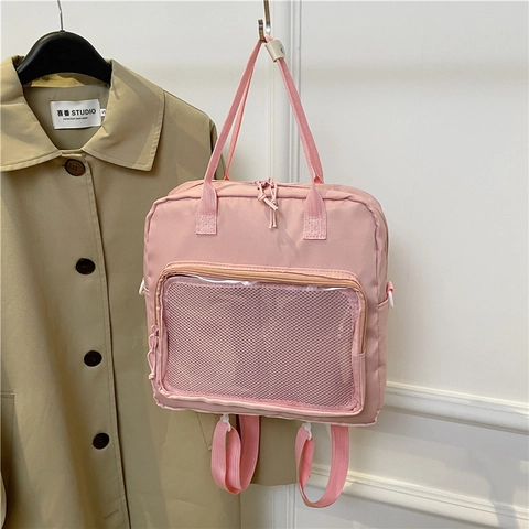 Zaino Donna Multifunzione in Nylon Ita Bag Con Finestra in Rete Trasparente Borsa a Tracolla Per Scuola Uso Quotidiano Casual