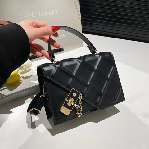 Mode Damen Gesteppt Umhängetasche PU Leder Rautenmuster Schultertasche Metallkette Verschluss Kleine Quadratische Handtasche