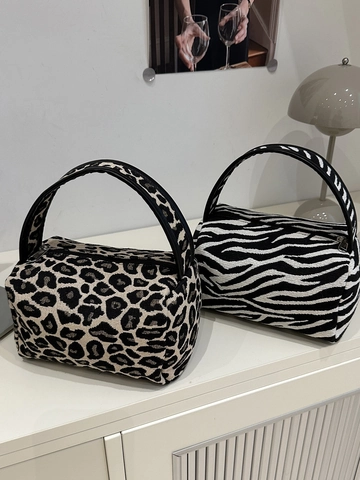 Vintage Leopardenmuster Zebra Druck Canvas Handtasche Mini Barrel Pillow Bag Damen Tragbare Makeup Kosmetik Bento Aufbewahrung