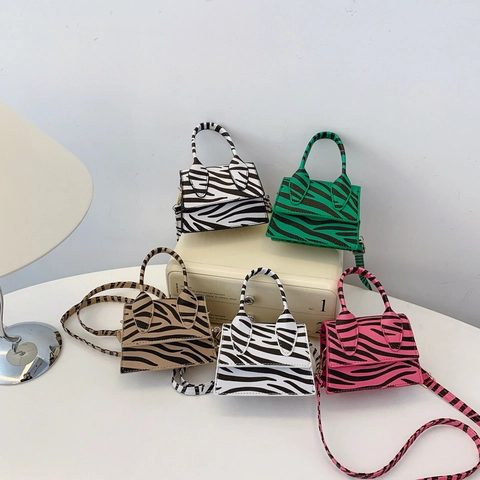 Zebra Print Mini Crossbody Bag Women PU Leather Top Handle Fashion Small Square Flap Shoulder Bag