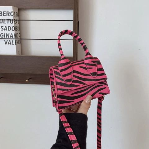 Zebra Print Mini Crossbody Bag Women PU Leather Top Handle Fashion Small Square Flap Shoulder Bag