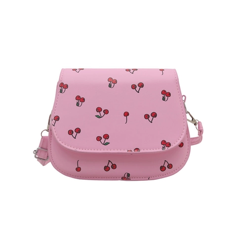 Bolso de Montura de Cuero PU con Estampado de Cerezas para Mujer Bolso Bandolera con Solapa y Correa Ajustable Bolso Casual